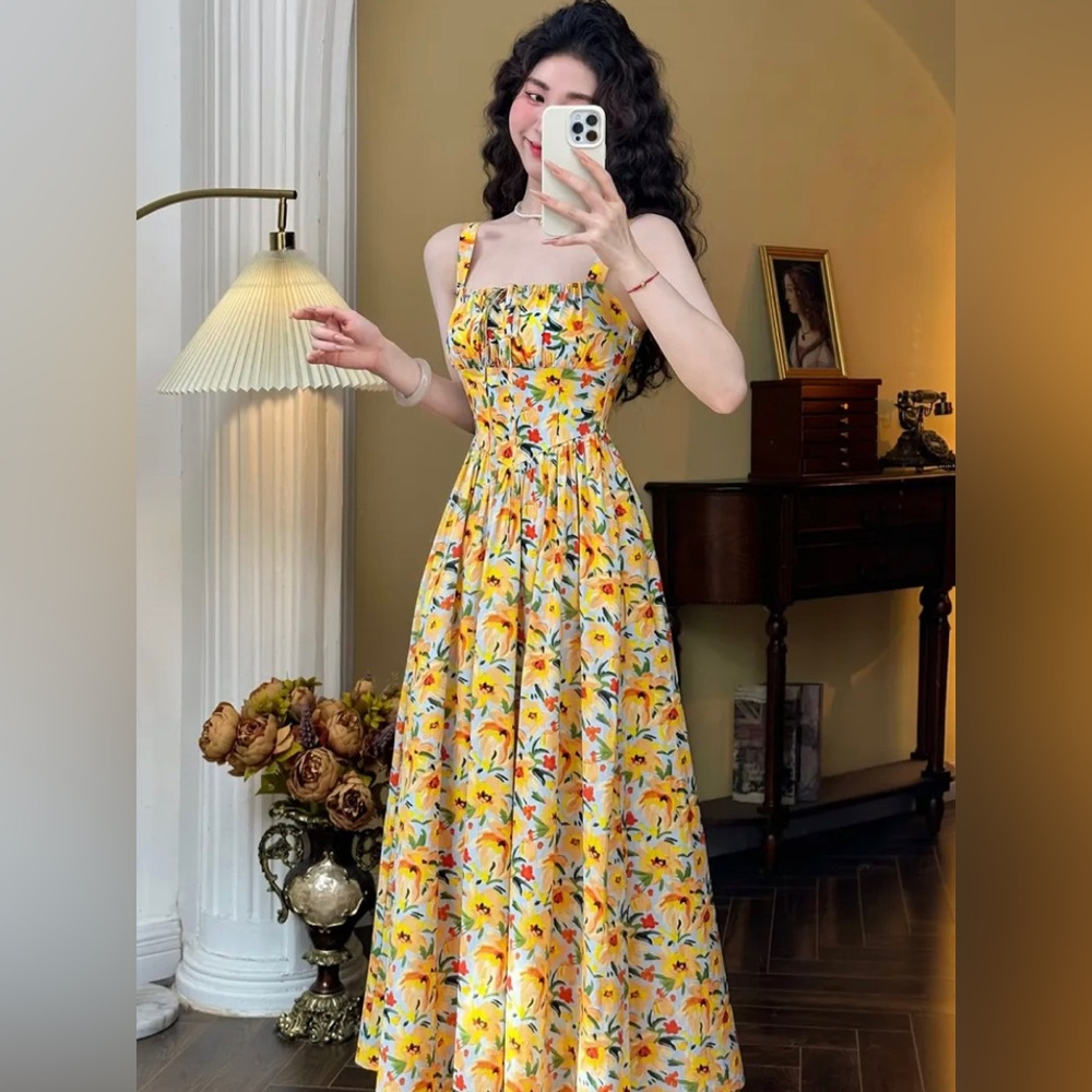 Bright Yellow Floral Dress